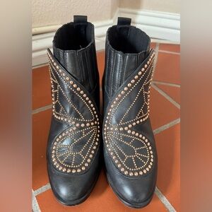 Sophia Webster Butterfly Black and Rose Gold Studded Leather Ankle Boots